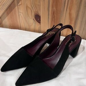 Franco Sarto Suede Black Slingback Heels